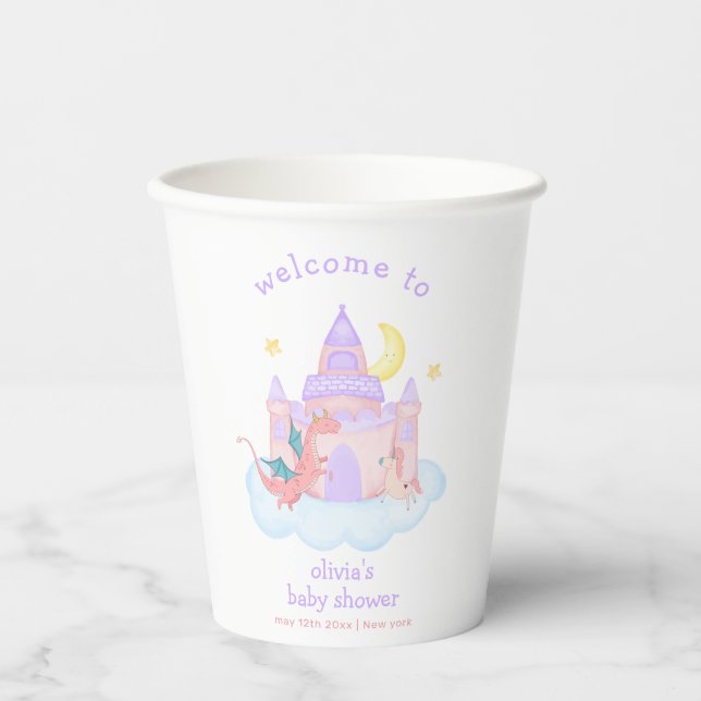 Niedlich Märchendrache Unicorn Kinderdusche Herzli Pappbecher (Vorderseite)