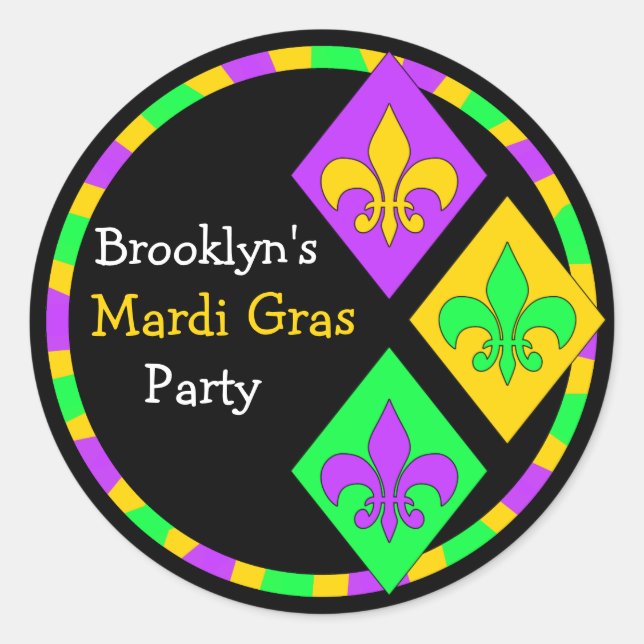 Niedlich Mardi Gras Thema Name Party Siegel Runder Aufkleber (Vorderseite)