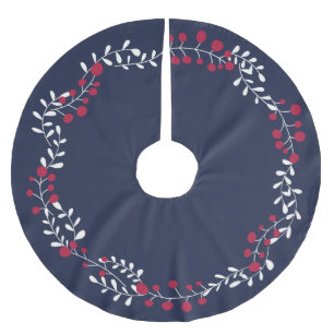 Niedlich marineblaue Winterbeeren feiern Weihnacht Polyester Weihnachtsbaumdecke
