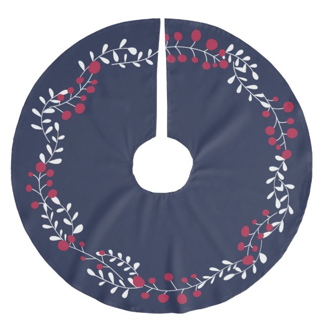 Niedlich marineblaue Winterbeeren feiern Weihnacht Polyester Weihnachtsbaumdecke (Vorderseite)