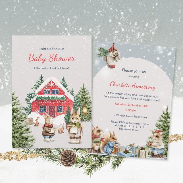 Niedlich Mäuse Snowy Winter Wunderland Babydusche Einladung (Cute Animals Snowy Winter Wonderland Baby Shower Invitation ©Susanne Sachers - Sunny Mind Design 🌞)