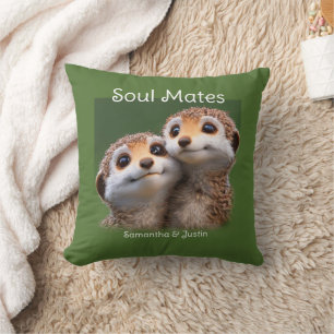 Niedlich Meerkat Soul Mates Green Hintergrund Kissen