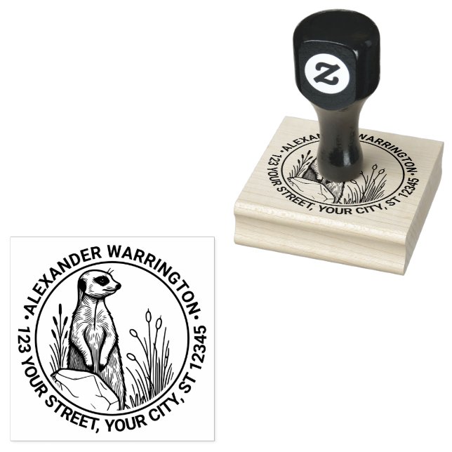 Niedlich Meerkat Stehend #1 Name Rücksendeadresse Gummistempel (Stempel)