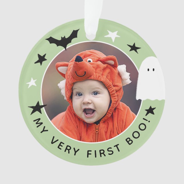 Niedlich mein allererstes Boo-Foto Halloween Green Ornament (Vorderseite)