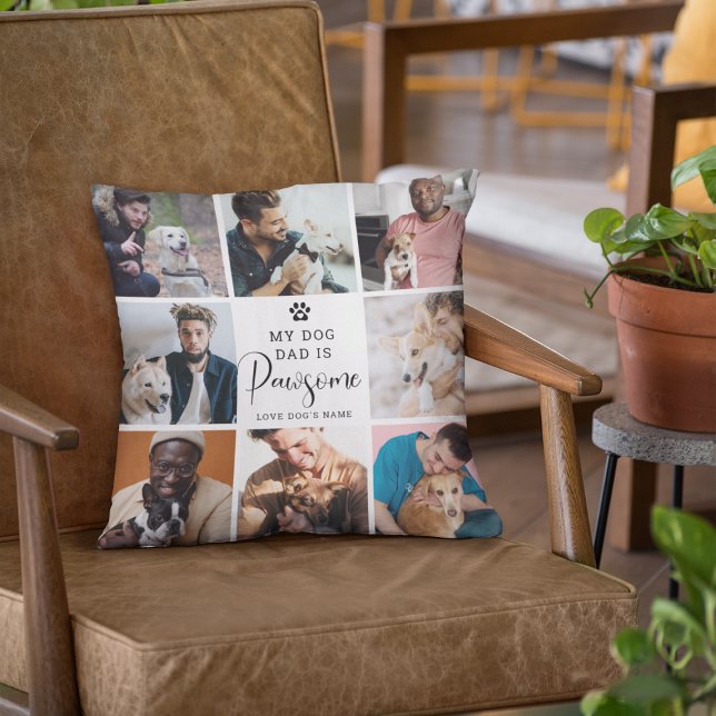 Niedlich "Mein Hund Vater ist Pawsome' FotoCollage Kissen (Von Creator hochgeladen)