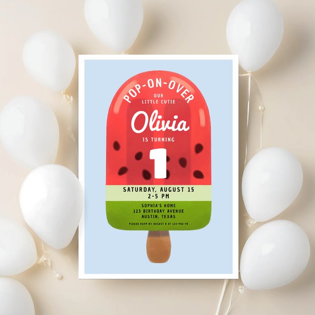 Niedlich Melon Popsicle Girl Einladung (Cute Melon Popsicle Girl First Birthday Invitation)