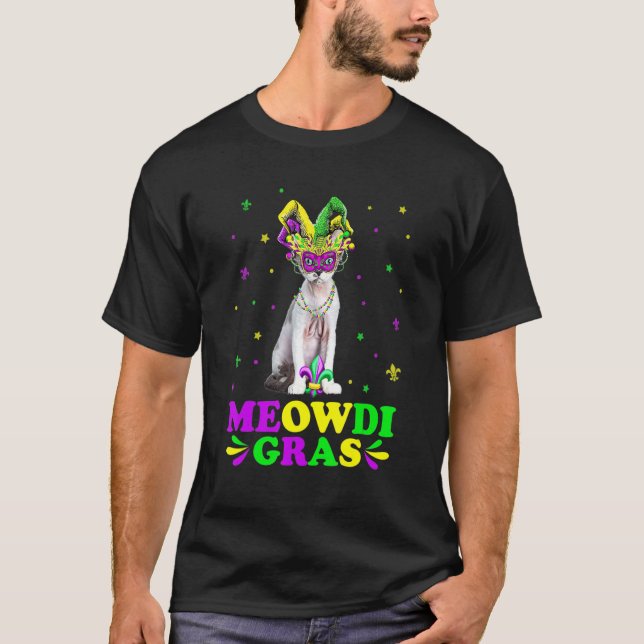 Niedlich Meowdi Gras Devon Rex Cat Karneval Mask M T-Shirt (Vorderseite)