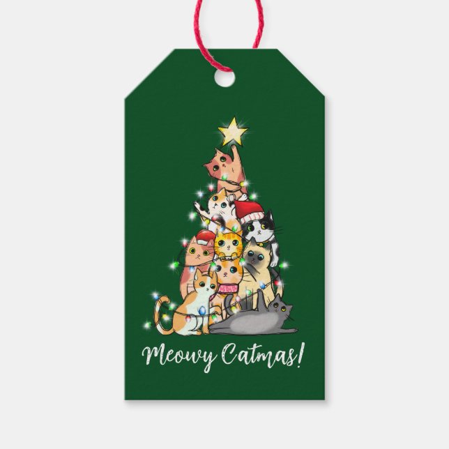 Niedlich Meowy Catmas Katzen Weihnachtsbaum Custom Geschenkanhänger (Vorderseite)