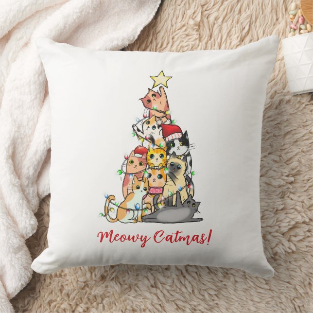 Niedlich Meowy Catmas Katzen Weihnachtsbaum Kissen (Decke)
