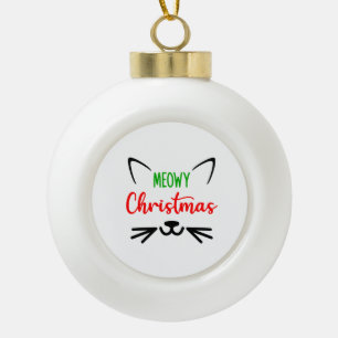 Niedlich Meowy Christmas Cat Face  Keramik Kugel-Ornament
