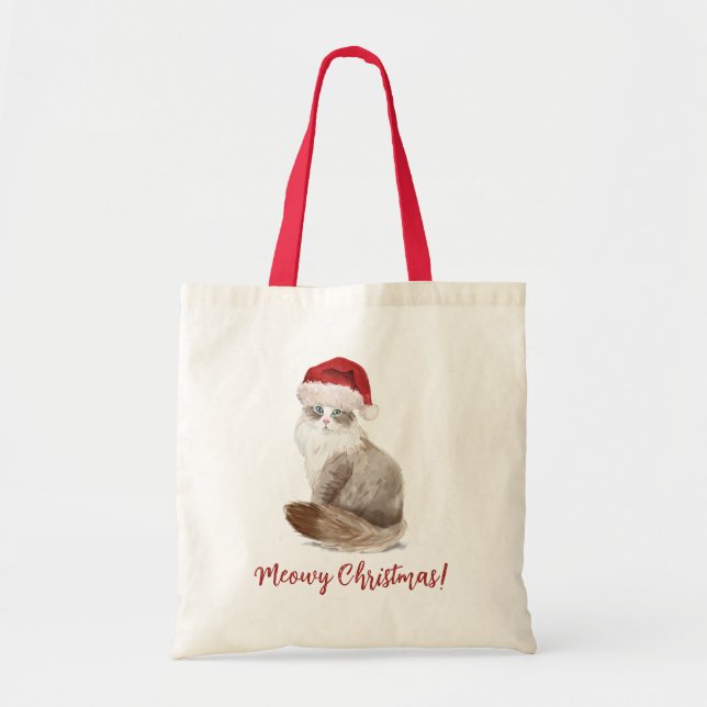 Niedlich Meowy Christmas Cat Tragetasche (Vorne)