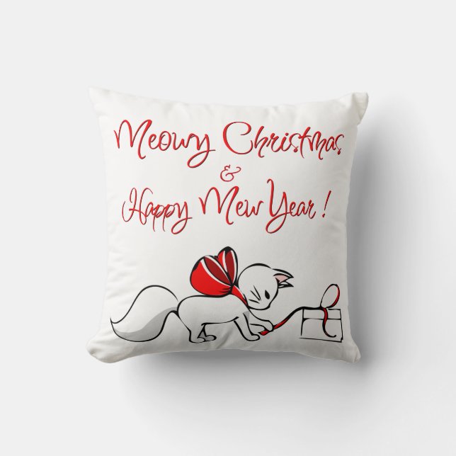 Niedlich Meowy Weihnachten Kätzchen Kissen (Vorderseite)