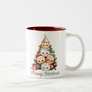 Niedlich-Meowy-Weihnachtskatzen Zweifarbige Tasse
