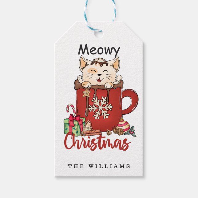 Niedlich-Meowy-Weihnachtsschokolade Geschenkanhänger (Vorderseite)