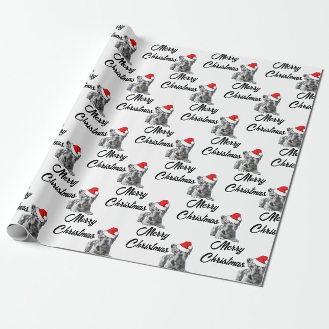 Niedlich Merle Welppy froh Christmas French Bulldo Geschenkpapier (Ungerollt)