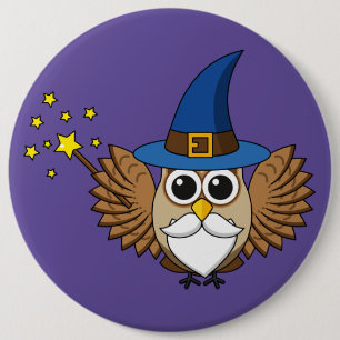 Niedlich Merlin the Wizard Owl Cartoon Button