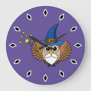 Niedlich Merlin the Wizard Owl Cartoon Große Wanduhr