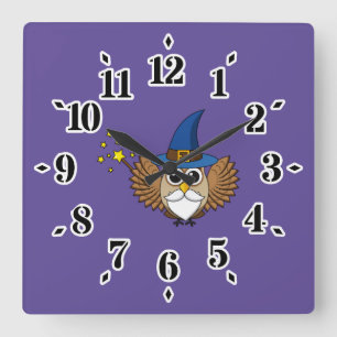 Niedlich Merlin the Wizard Owl Cartoon Quadratische Wanduhr