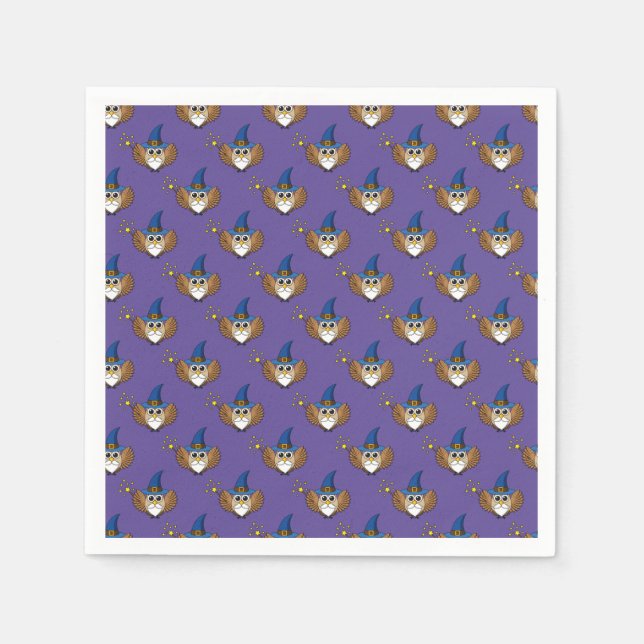 Niedlich Merlin the Wizard Owl Cartoon Serviette (Vorderseite)
