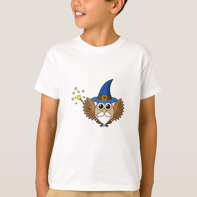 Niedlich Merlin the Wizard Owl Cartoon T-Shirt (Vorderseite)