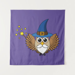 Niedlich Merlin the Wizard Owl Cartoon Wandteppich