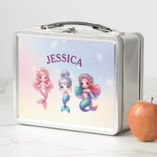 Niedlich Mermaid 4Th Personalisierter Name Metall Brotdose
