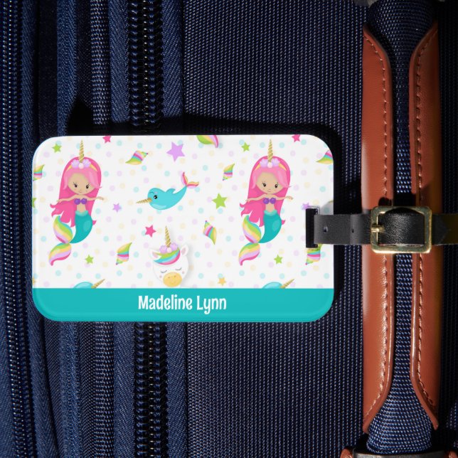 Niedlich Mermaid Beach Girl Personalisierte Kinder Gepäckanhänger (Vorderseite Insitu 4)