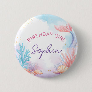 Niedlich Mermaid Birthday Girl Personalisiertes Pa Button