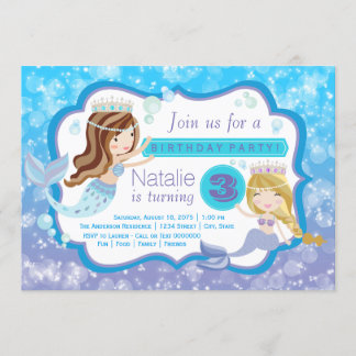 Niedlich Mermaid Geburtstagsparty Einladungen