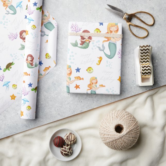 Niedlich Mermaid Personalisiert Geburtstag Geschenkpapier (Kunsthandwerk)