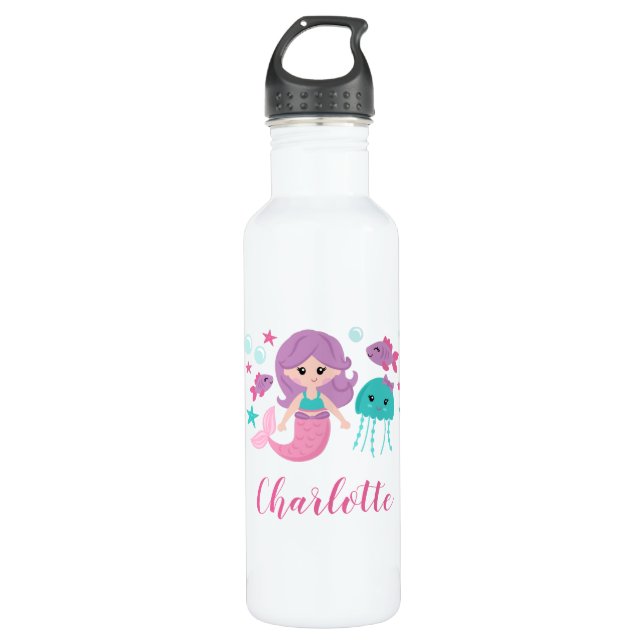 Niedlich Mermaid Personalisiert Girl Edelstahlflasche (Vorderseite)