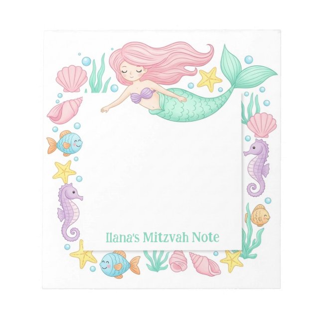 Niedlich Mermaid Personalisiert Mitzvah Notepad Notizblock (Vorderseite)
