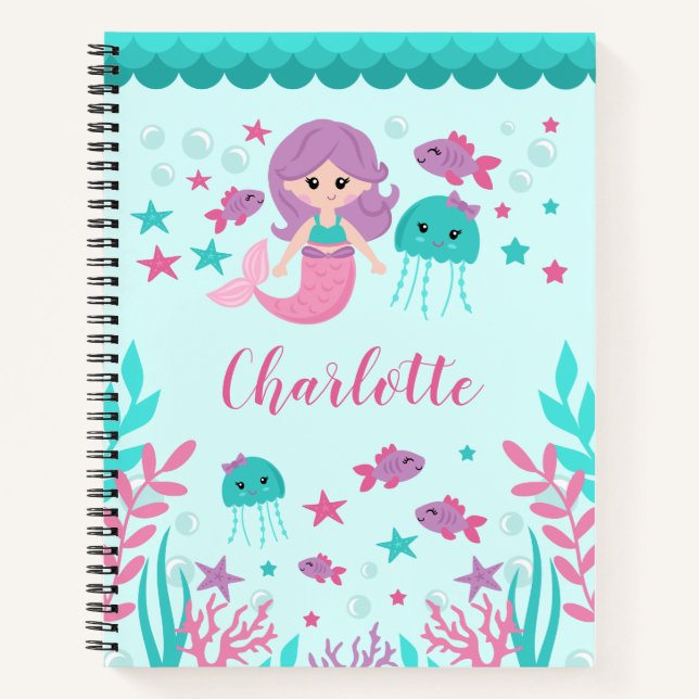 Niedlich Mermaid Personalisiert Notizbuch (Vorderseite)