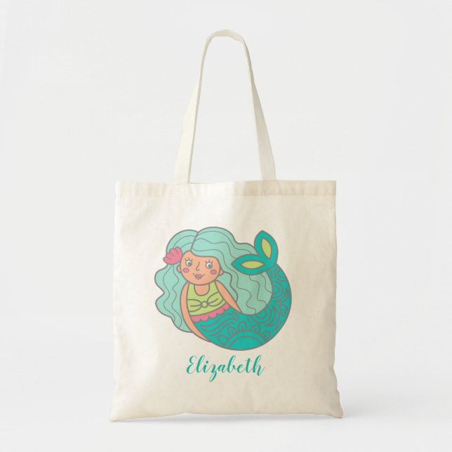 Niedlich Mermaid Personalisiert Tote Bag Tragetasche (Vorne)