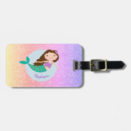 Niedlich Mermaid Rainbow Glitzer Personalisiert Gepäckanhänger