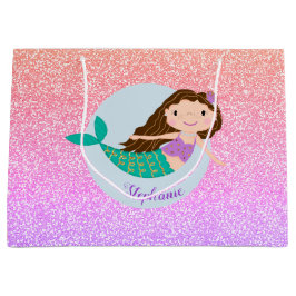 Niedlich Mermaid Rainbow Glitzer Personalisiert Große Geschenktüte