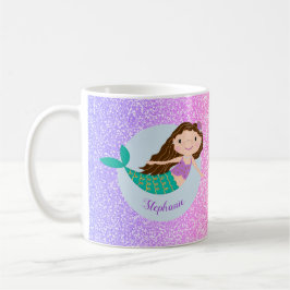 Niedlich Mermaid Rainbow Glitzer Personalisiert Kaffeetasse