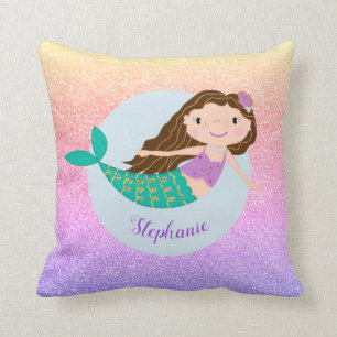 Niedlich Mermaid Rainbow Glitzer Personalisiert Kissen