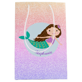 Niedlich Mermaid Rainbow Glitzer Personalisiert Mittlere Geschenktüte
