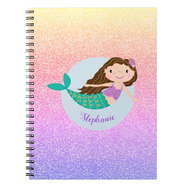 Niedlich Mermaid Rainbow Glitzer Personalisiert Notizblock (Vorderseite)