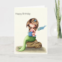 Niedlich Mermaid Reading Personalisiert Happy Birt Karte