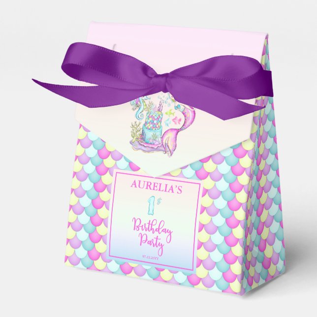 Niedlich Mermaid | Sea Girl's 1st Birthday Party Geschenkschachtel (Vorderseite)