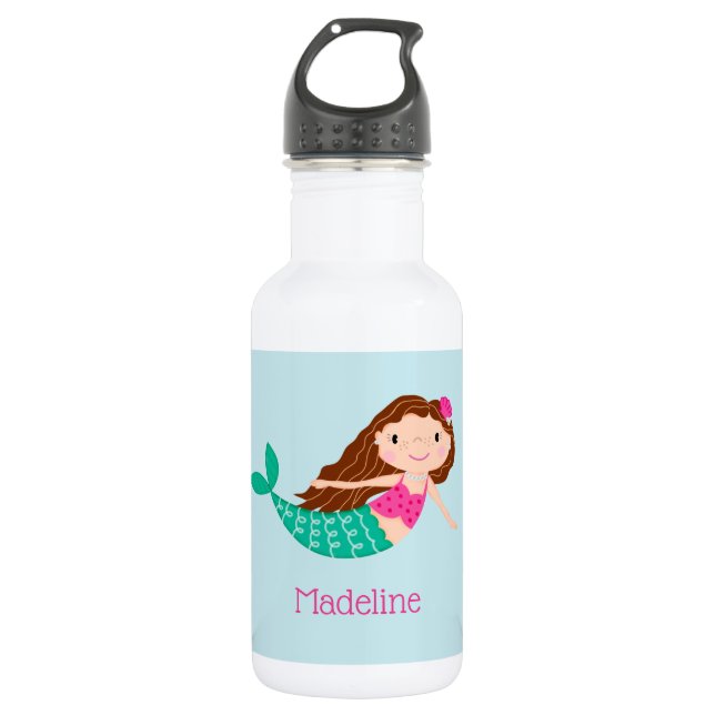 Niedlich Mermaid Whimsical Blue Personalisiert Edelstahlflasche (Vorderseite)