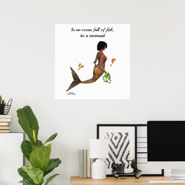 Niedlich Mermaid Witrh Seepferds Poster (Heimbüro)