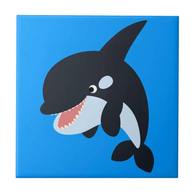 Niedlich Merry Cartoon Killer Whale Tile Fliese (Vorderseite)