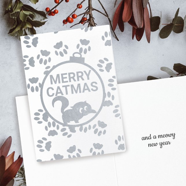 Niedlich Merry Catmas Kitty Cat Foil Weihnachtskar Folienkarte (Merry Catmas from my black cat to yours!)