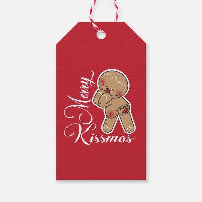 Niedlich Merry Kissmas Gingerbread Mann Geschenkanhänger (Vorderseite)