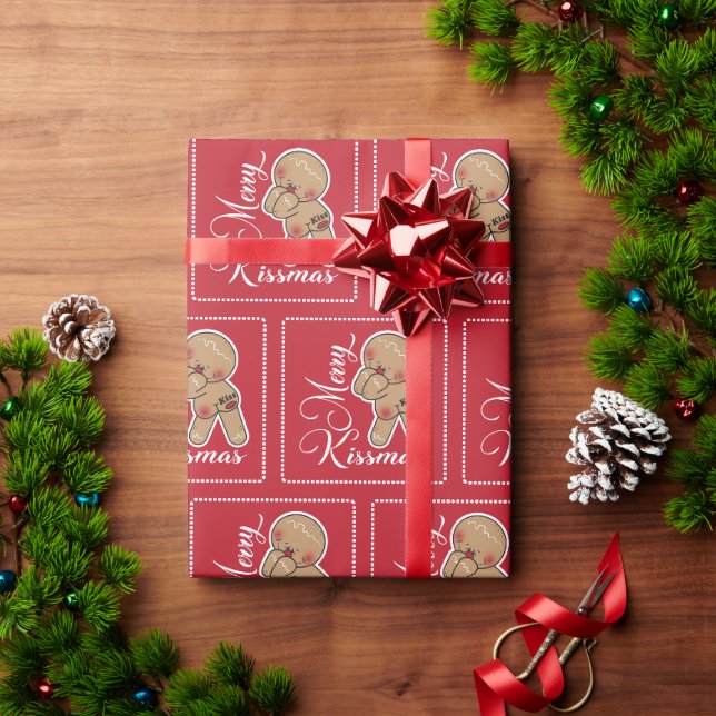 Niedlich Merry Kissmas Gingerbread Mann Geschenkpapier (Feiertagsgeschenk)