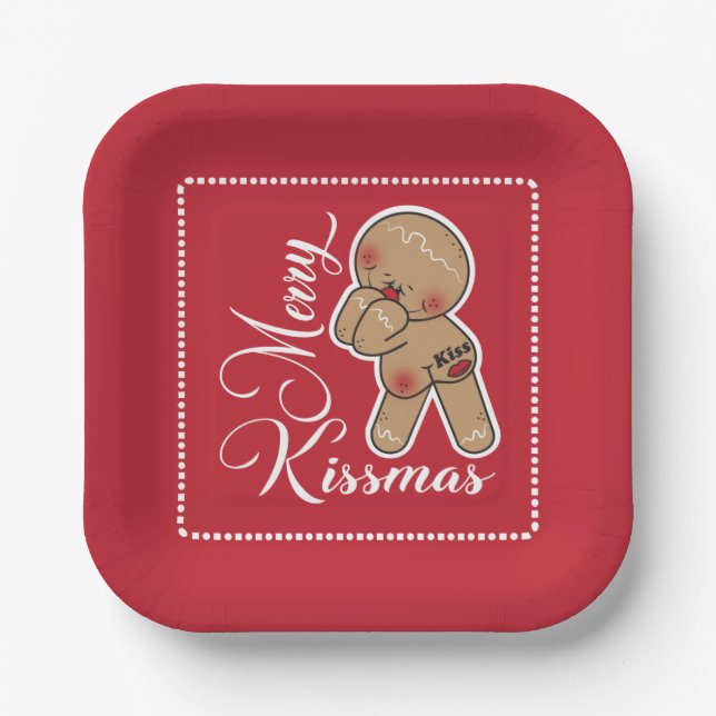 Niedlich Merry Kissmas Gingerbread Mann Pappteller (Vorderseite)