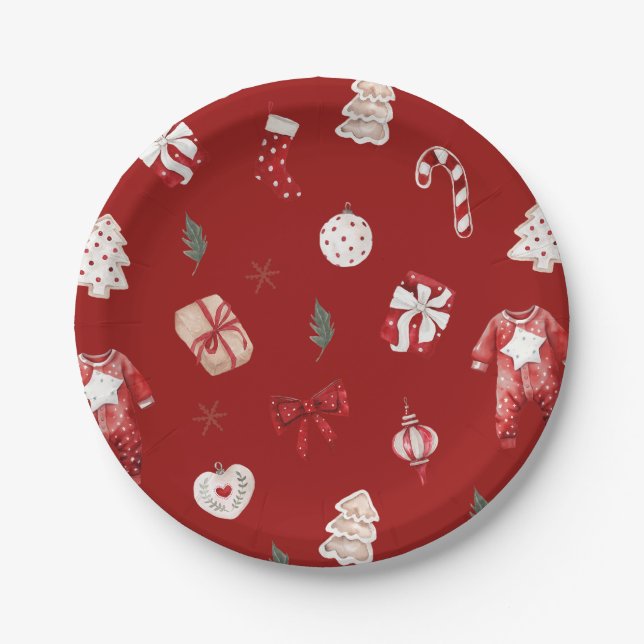 Niedlich Merry Little Red Winter Weihnachtsdusche Pappteller (Vorderseite)